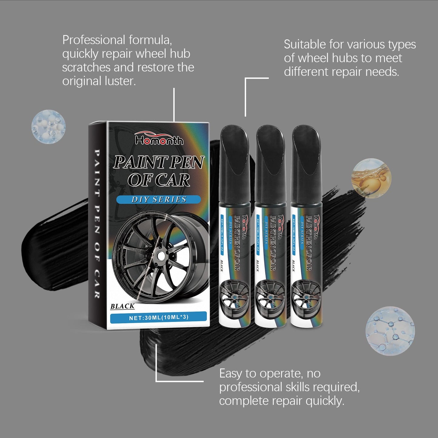10mlx3 Black Car Wheel Scratch Repair Pen