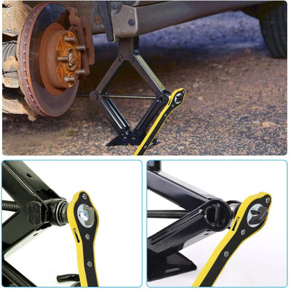 Heavy-Duty Scissor Jack Ratchet Wrench – 360° Rotating Tire Lift Tool with Cross Adapter Kit