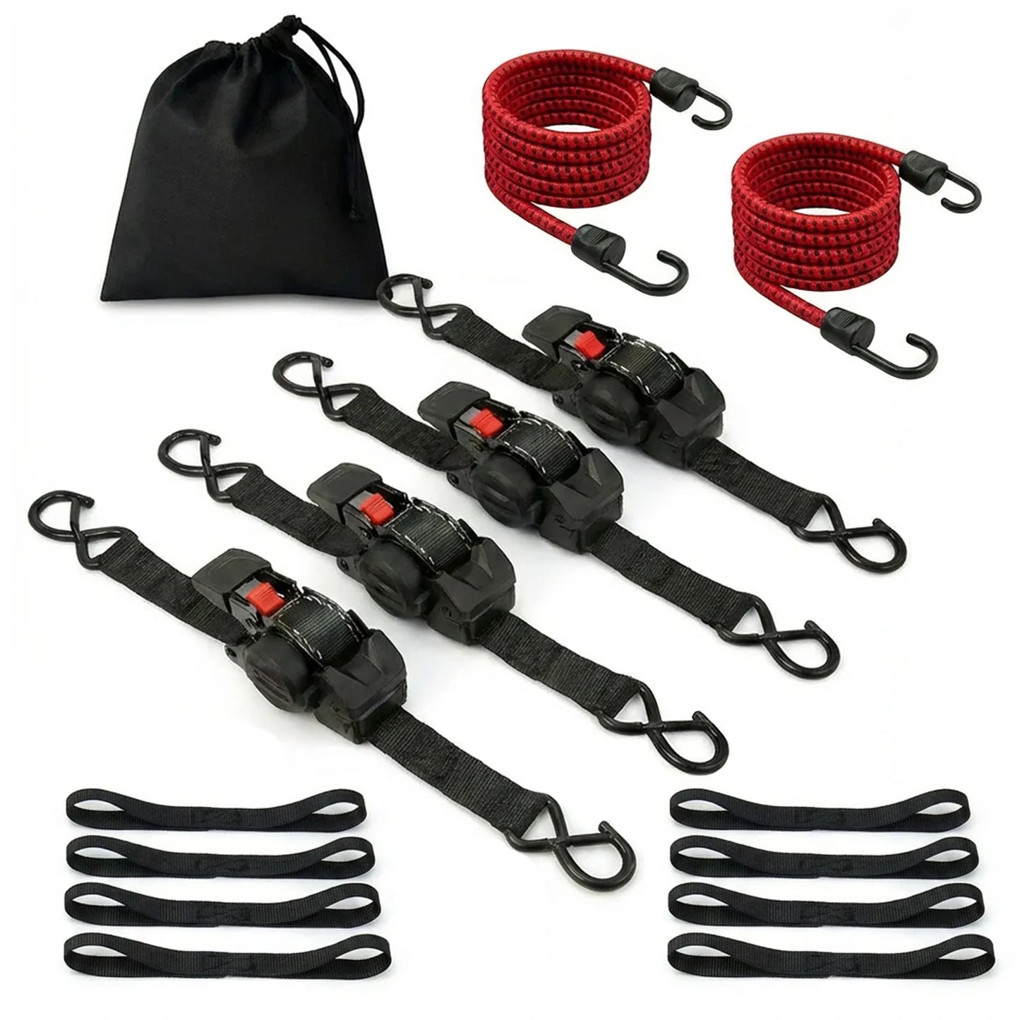 1" x 10' Auto Retractable Ratchet Straps - 1650lbs Heavy Duty