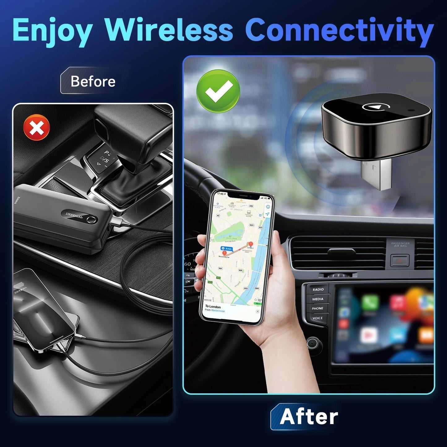 2025 Wireless CarPlay Adapter for Android – Fast, No-Lag, Hands-Free