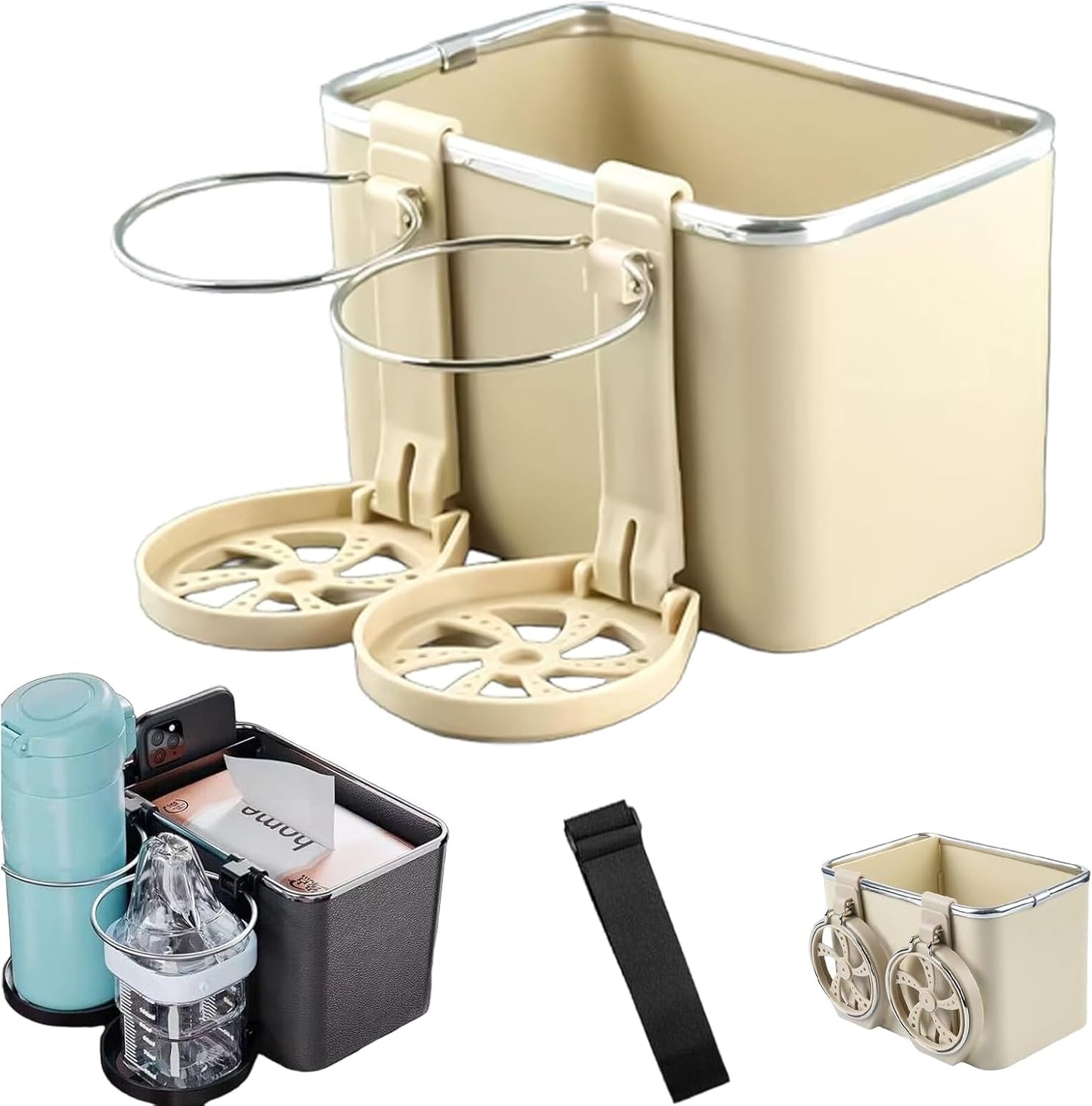 Armrest Organizer with Twin Fold-Flat Cup Holders