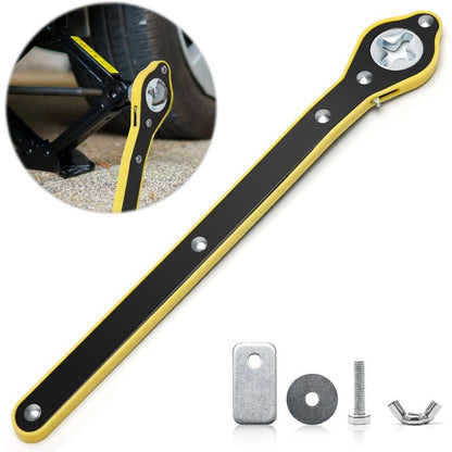 Heavy-Duty Scissor Jack Ratchet Wrench – 360° Rotating Tire Lift Tool with Cross Adapter Kit