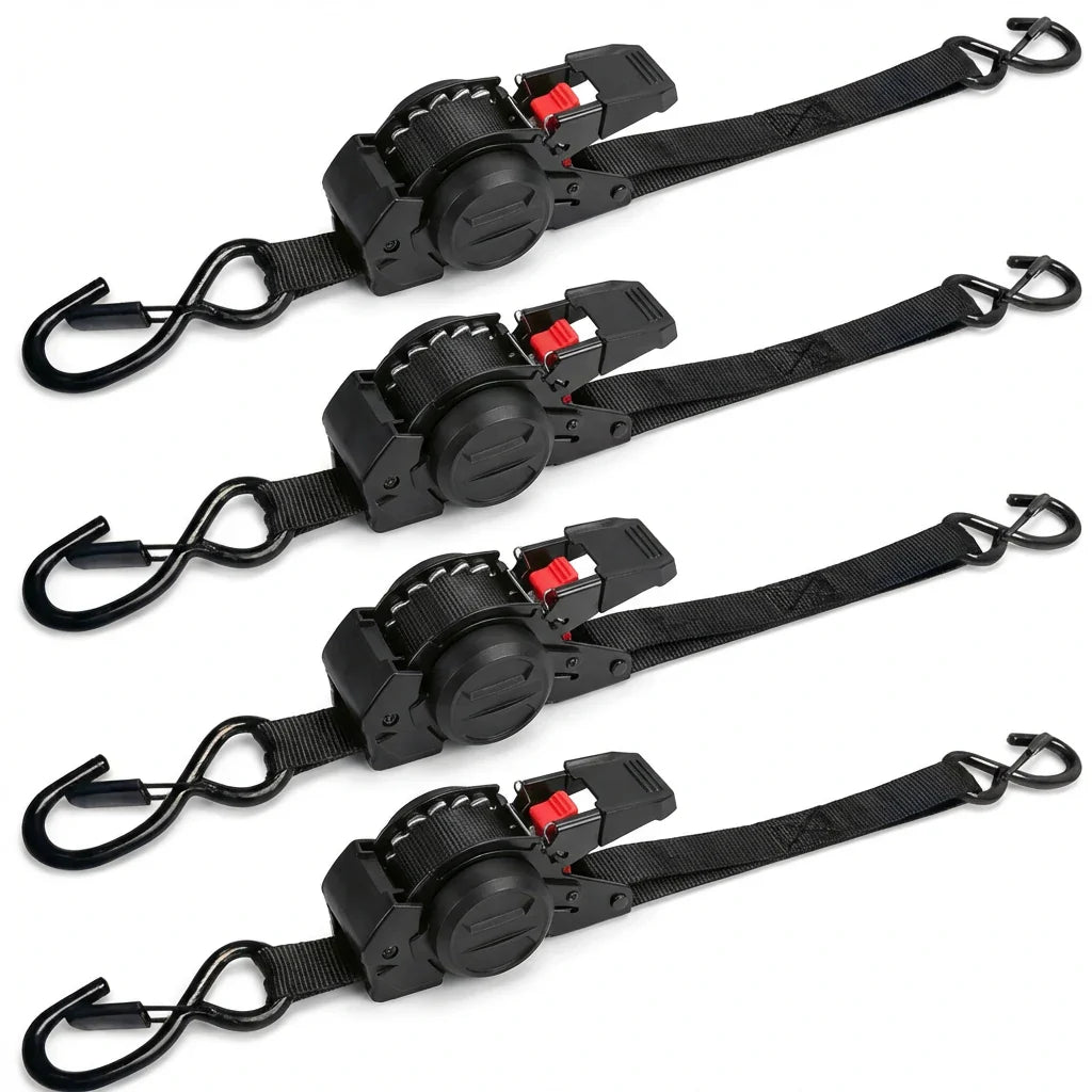 1" x 10' Auto Retractable Ratchet Straps - 1650lbs Heavy Duty