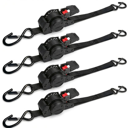 1" x 10' Auto Retractable Ratchet Straps - 1650lbs Heavy Duty